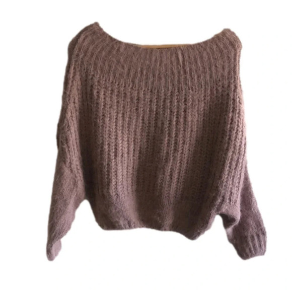 LU LU’S | Pink shag wide neck crop sweater - Picture 1 of 7